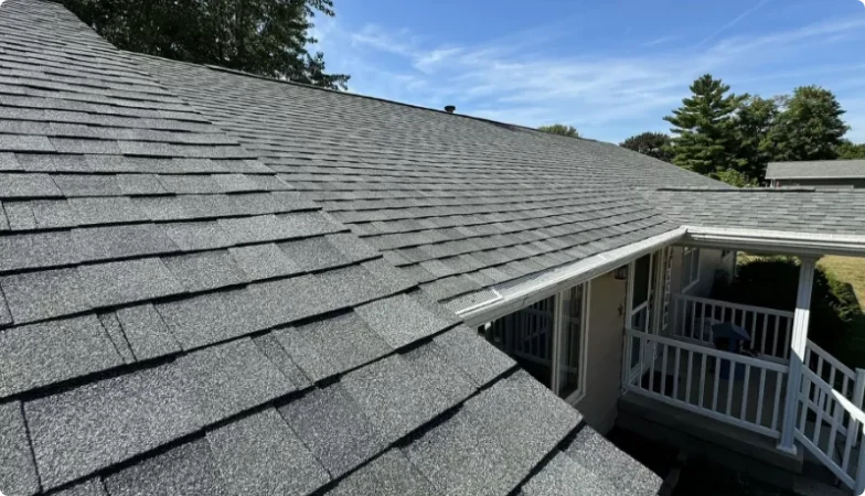 new asphalt shingle roof installed by central illinois roofing company portillo construction
